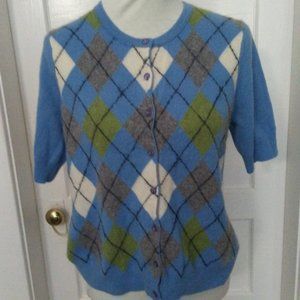 Tweed's 100% 2-Ply Cashmere Blue White Black Green Grey Argyle Short Sweater XL